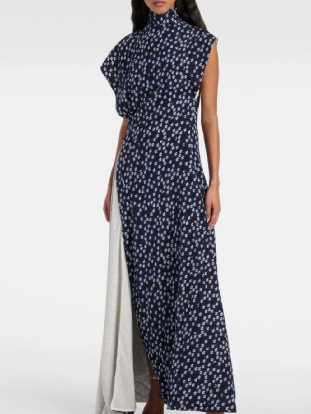 Proenza Schouler Devyn Floral Draped Maxi Dress Size 10 Navy Multi